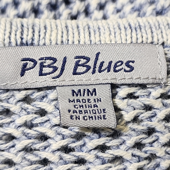 PBJ BLUES Blue Acid Wash Open Knit Ramie Blend Long Sleeve V Neck Top Medium - Picture 7 of 9